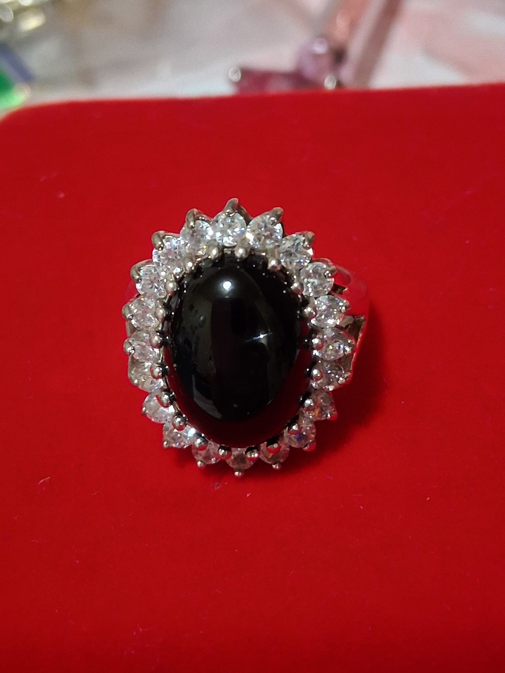 Source Unknown Black Onyx Halo Ring with Clear Accents